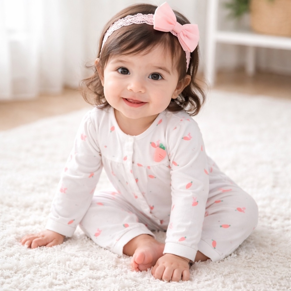 🌸 Baby Girl Carrot Print Romper – 100% Cotton | Soft & Cute One-Piece